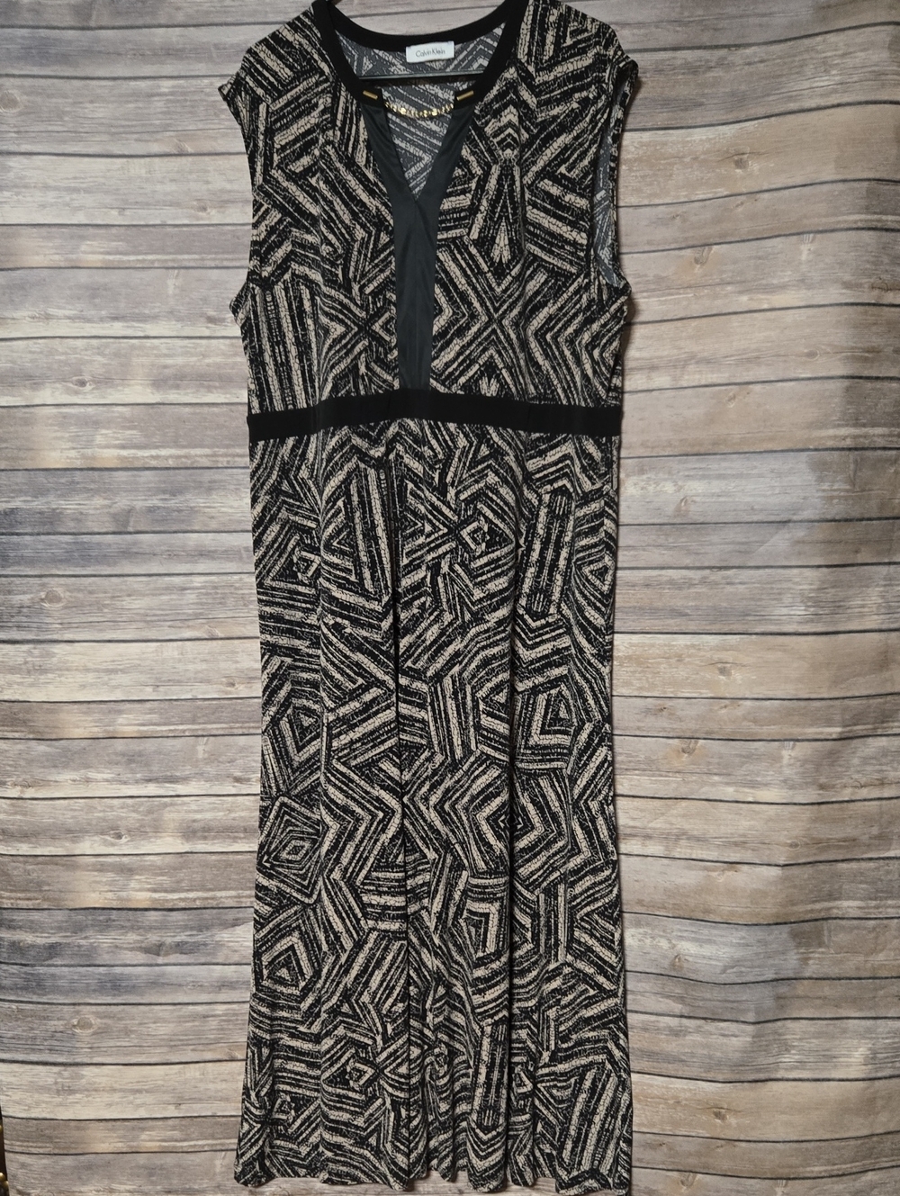 Calvin Klein Black and Cream Geometric Maxi Dress